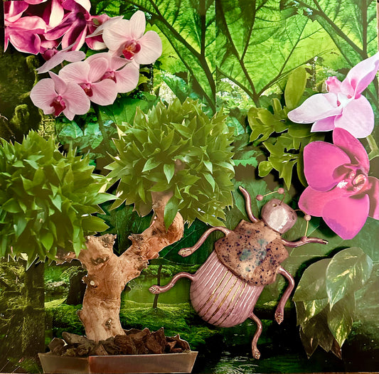 COLLAGE TECNICA MIXTA ORQUIDEAS FUCSIA